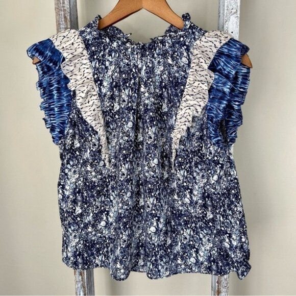 House of Harlow 1960 Blue  Ivory Sleeveless Blouse Sz   S - Picture 14 of 15
